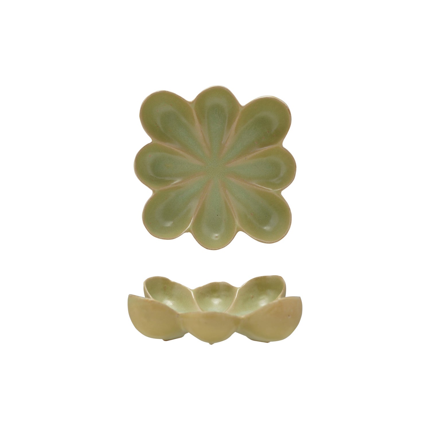 Stoneware Flower Shaped Dish, Green (Each One Will Vary)