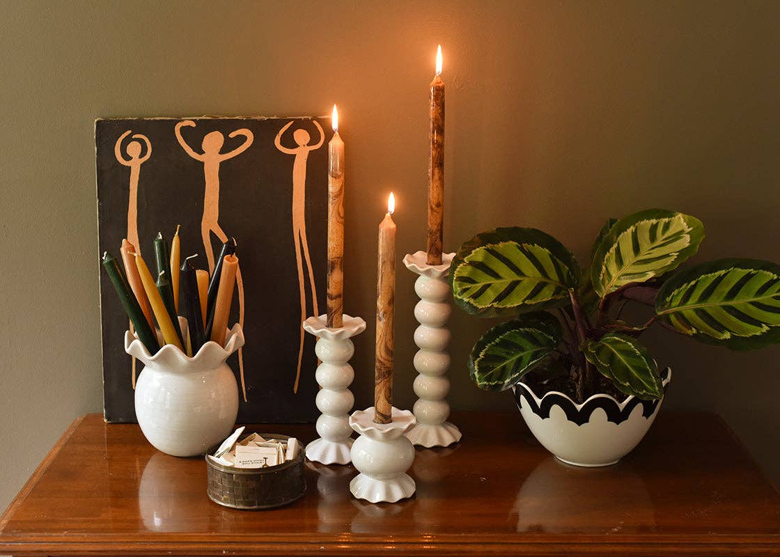 Signature White Large Ruffle Knobbed Candle Holder