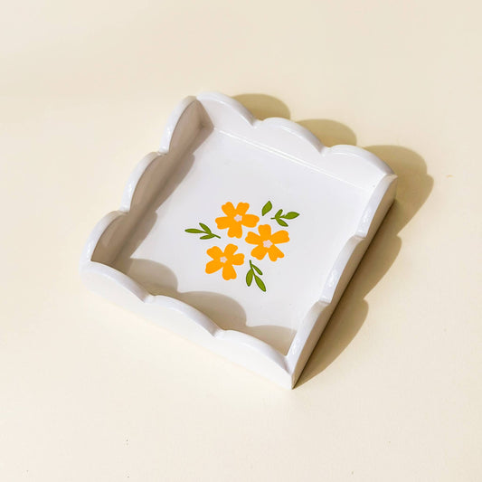 Scallop Trinket Tray-Floral Cream