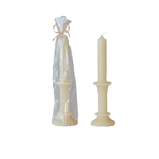 Unscented Taper in Taper Holder Shaped Candle (Est. Burn Time 15 Hours)