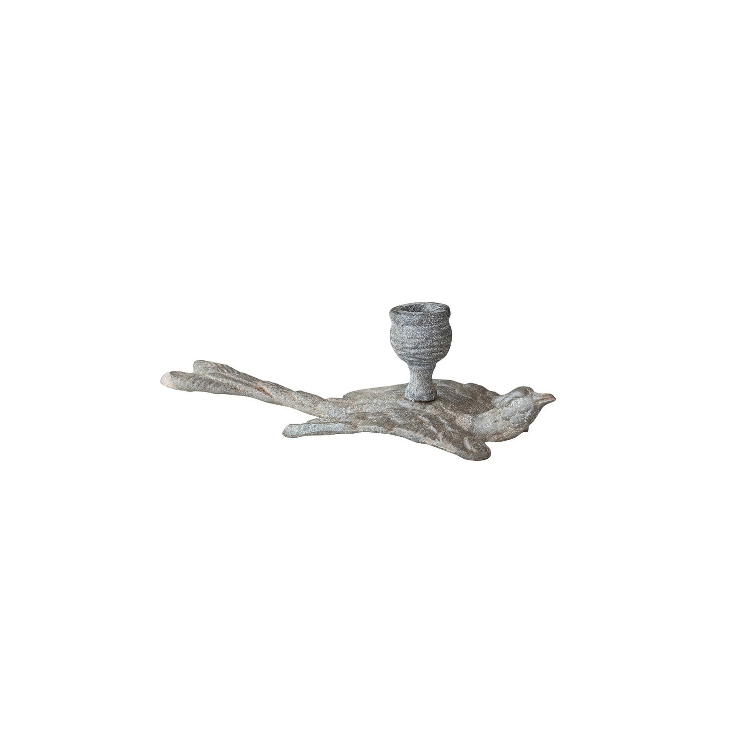 Cast Aluminum Bird Shaped Taper Holder, Distressed Zinc Finish