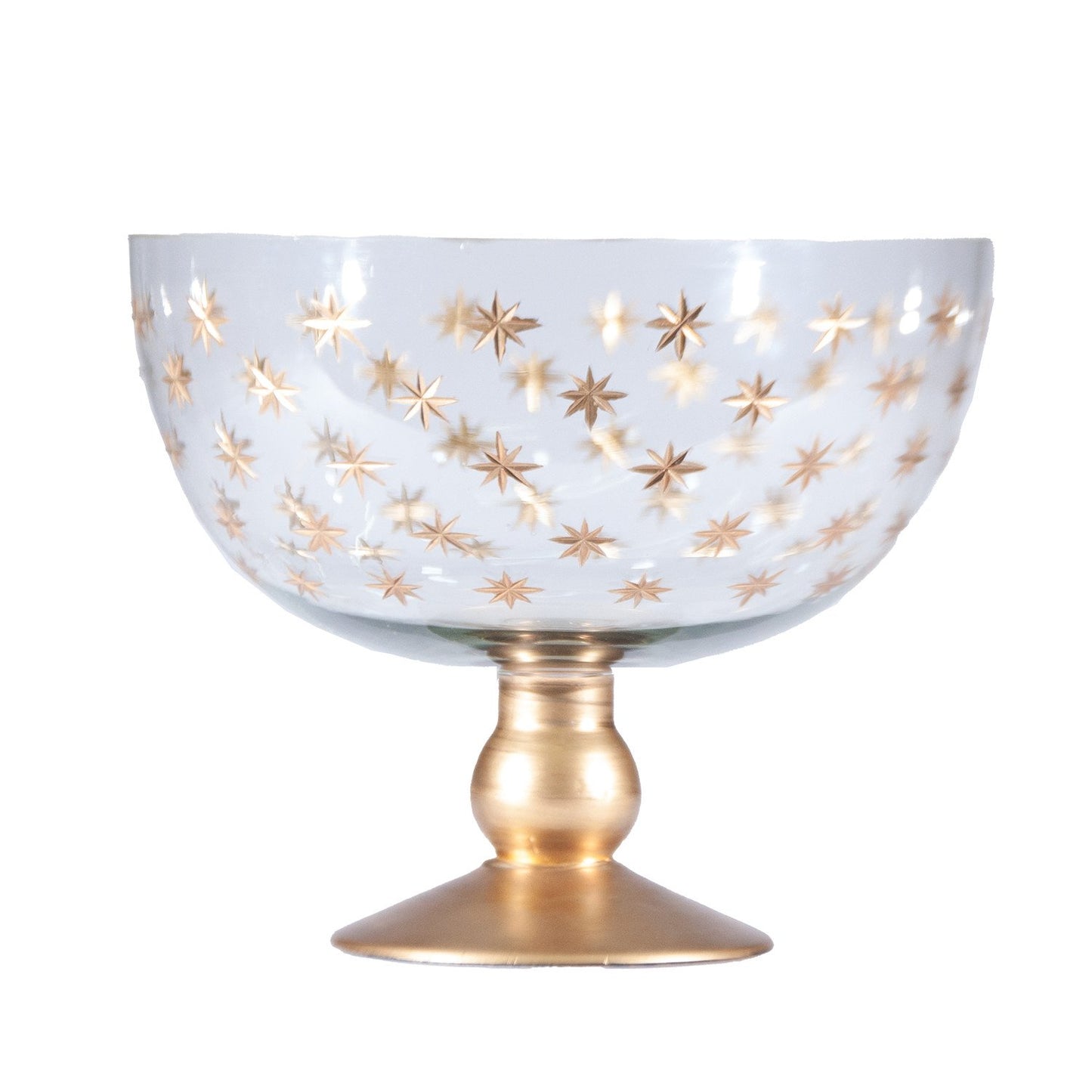 Hand-Painted Etched Glass Footed Bowl with Starburst Pattern