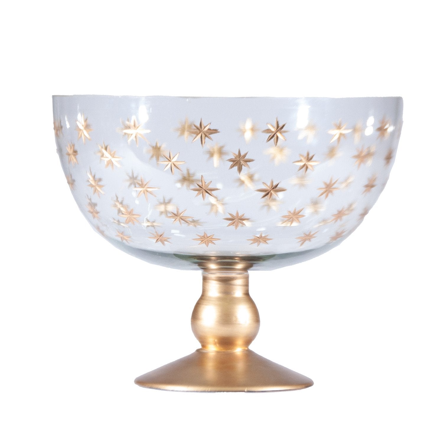 Hand-Painted Etched Glass Footed Bowl with Starburst Pattern