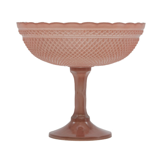 12" Round x 10-1/2"H Pressed Glass Scalloped Footed Bowl, Pink
