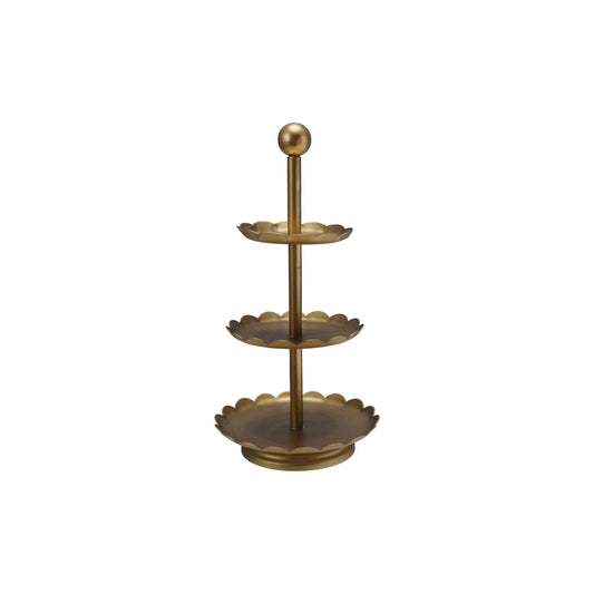 Decorative Metal 3-Tier Tray with Scalloped Edges, Gold Finish
